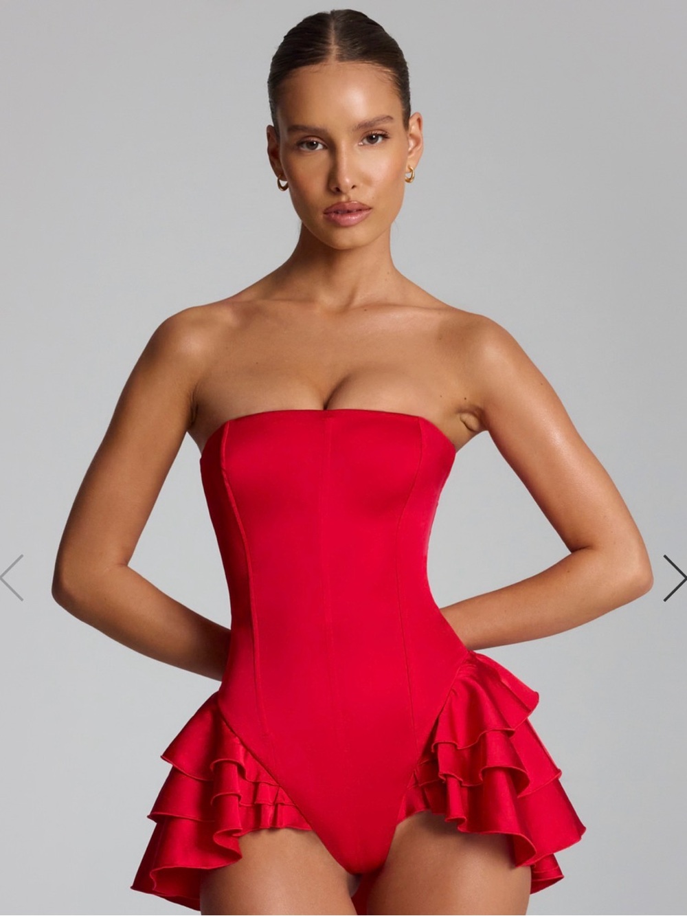 Oh Polly Red Ruffle-Hem Bodysuit Dress size 4